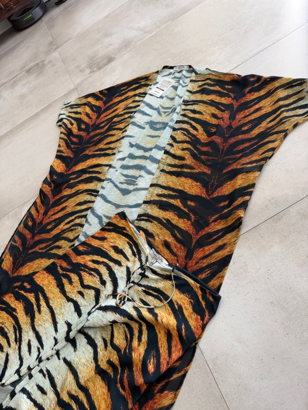Women’s Open Tiger-Print Tunic Cardigan - Black & Brown - Picture 5 of 5